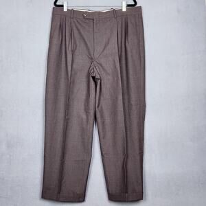 PIERRE BALMAIN Pants Mens 38x28 Brown Wool Pleated Dress Trousers Cuffed Classic